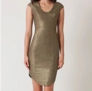 New Black Halo Gold Metallic Sheath Mini Dress Cocktail Size 4 Formal Tight